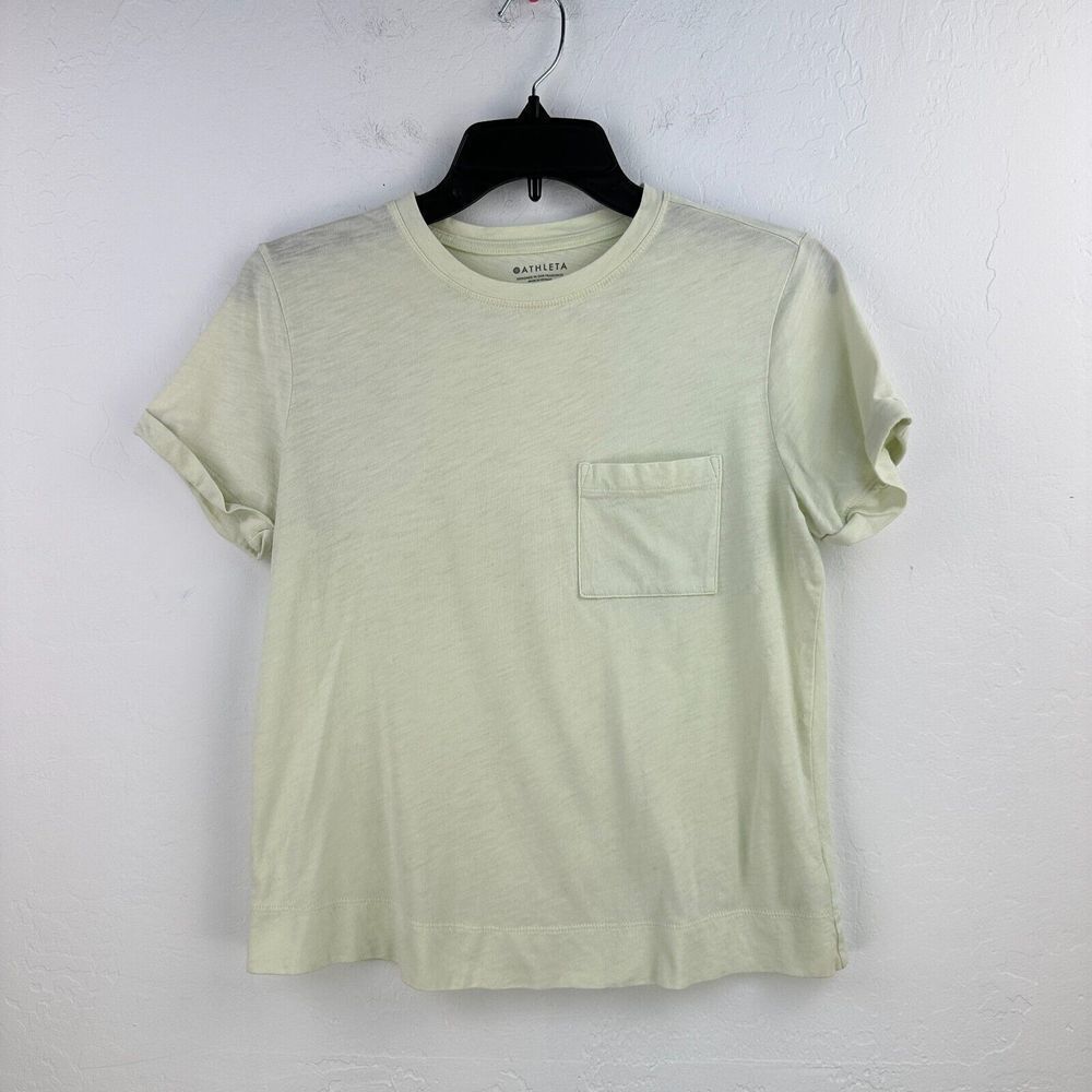 Athleta Tshirt Womens XS Lime Green Athleisure Yoga Lightweight Pocket Tee‎